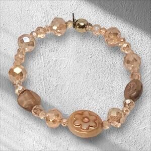 Czech Glass Stretchy Unique Design Champagne Colored Handmade Sparkly Bracelet